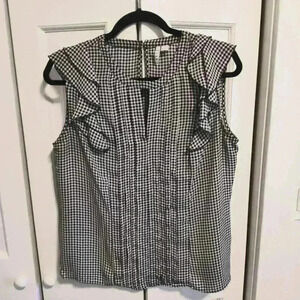 Elle black and white gingham check top | ruffle capped sleeves | size Medium